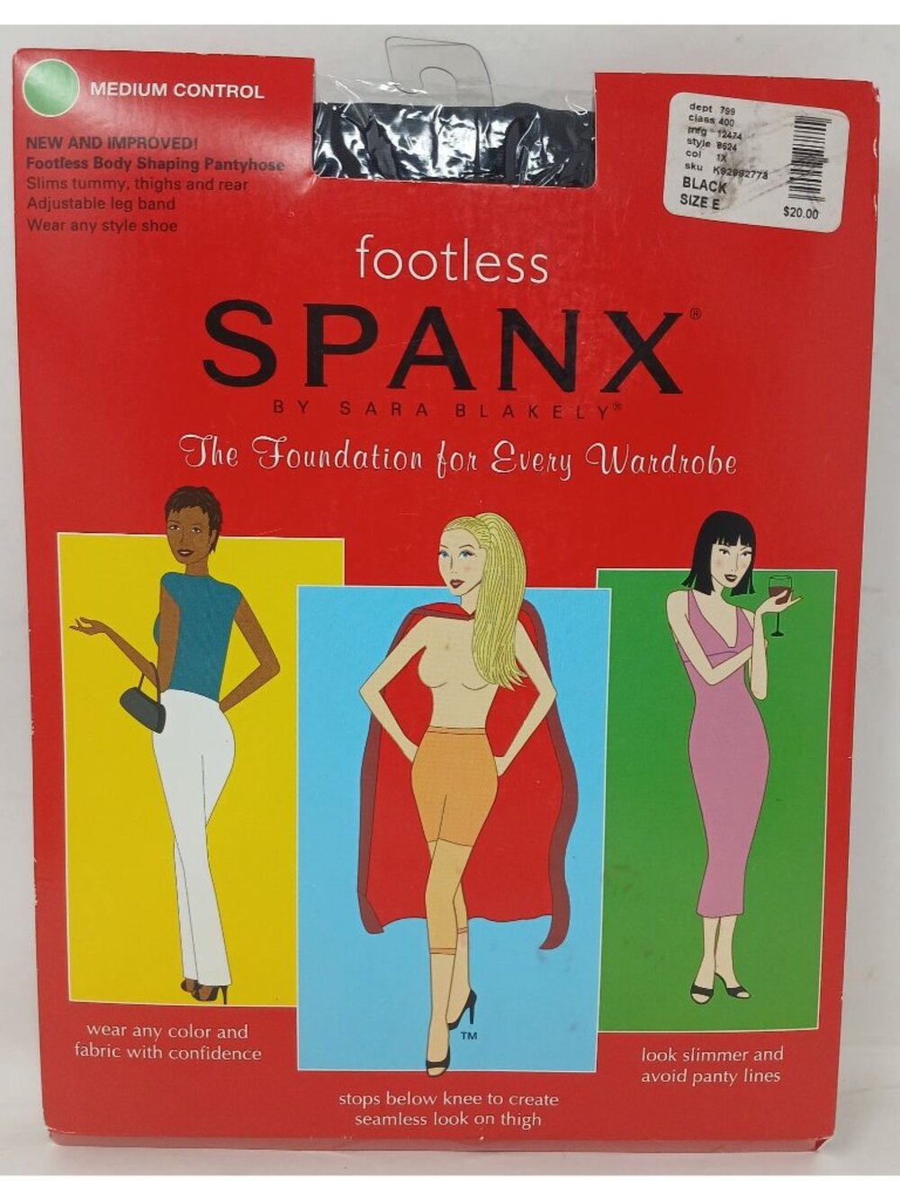 Footless Spanx Black Size E Medium Control Body Shaping Footless Pantyhose #D-19